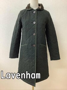 ラベンハム (Lavenham) 深緑ウール キルティングコート 裏カモフラ柄起毛 サイズ38