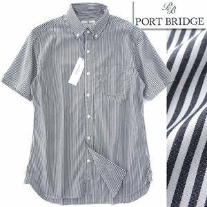 新品 ポートブリッジ ストライプ 半袖 ボタンダウン シャツ L 黒 白 【BOP553_540】 PORT BRIDGE 形態安定 春夏 盛夏 メンズ サマー