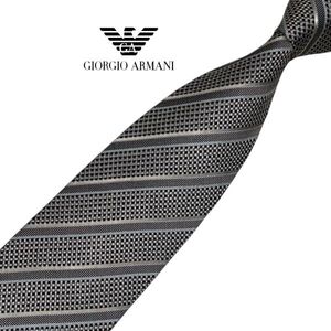 ★高級ネクタイ★ストライプ柄★GIORGIO ARMANI★グレー系 レジメンタル柄 ネコポス可 アルマーニ USED プレス済み t1038