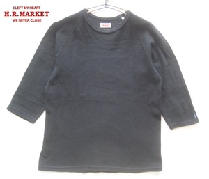 美品日本製!!ハリウッドランチマーケット H.R.MARKET ハリラン*Hロゴ刺繍 7分袖ストレッチフライスTシャツ 3 L 黒 ブラック 聖林公司