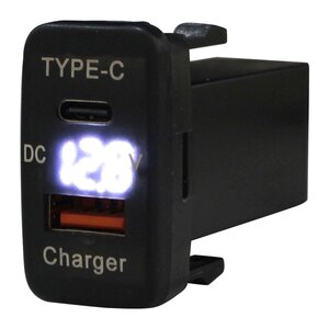 【送料無料】トヨタB bB QNC20系 H17.12～現在 LED:ホワイト 電圧計 USB Type-C タイプC ポート QC3.0 充電 12V スイッチホールカバー