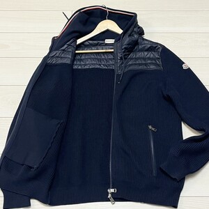 未使用級/3Lサイズ●MONCLER モンクレール ウール ニット パーカー ネイビー ブルゾン ダウンジャケット ジップアップ マグリア 切替