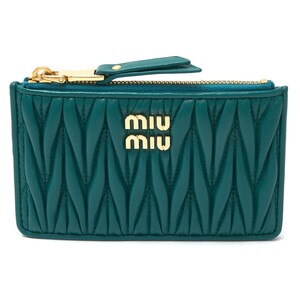 MIU MIU ミュウミュウ マトラッセ ミニウォレット コンパクト カード コインケース 小銭入れ レザー グリーン×ゴールド金具 レディース