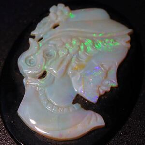 1円〜!!遊色効果!!（オパールカメオ43.02ct）d 約40.1×30.2mm ルース 裸石 貴婦人 opal cameo 彫刻 アンティーク CE0/DF5 w4★26