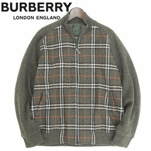 国内正規品◆BURBERRY LONDON バーバリーロンドン シルク混 ノバチェック柄 切替 ウール ニット ジップ ジャケット 2L