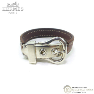 エルメス （HERMES） ブックルセリエ S レザーベルト×Ag925 □I刻印 ヴィンテージ ブレスレット バングル シルバー×ブラウン（中古）