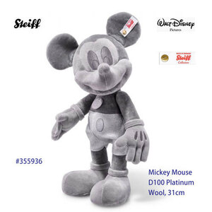 ★海外より、新品 Steiff/Disney #355936 ミッキーマウス 100周年、プラチナ、31ｃｍ、コットン/アクリル、2023年限定★