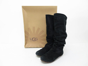 $ 美品 $ 希少！◆ UGG australia ◆ アグ ◆ スエード素材・ ロングブーツ ◆ 箱付き ◆ 黒 ブラック系◆ US６サイズ 23cm ◆ 送料500円