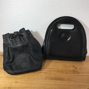 ●5-228 GUCCI グッチ ハンドバッグ 巾着 巾着バック かばん バッグ ポーチ 2点 おまとめ セット 黒 ブラック レディース 女性用