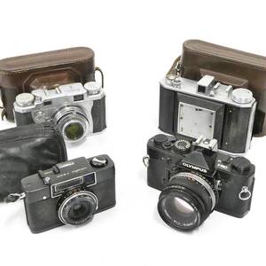 レトロ フィルムカメラ まとめて 4点 セット OLYMPUS オリンパス OM-1 / MINOLTA ミノルタ 蛇腹カメラ 他 Kキ66