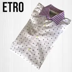 ETRO 38 ギンガムチェック　総柄　ボーダー　長袖シャツ　紫