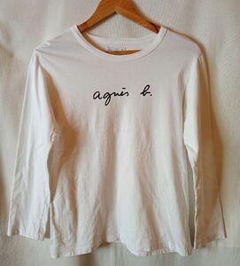 agnes.b　アニエスベー　ロゴ　長袖Tシャツ　ロンT　カットソー　サイズ2　Mサイズ　白　ホワイト　定番　クルーネック