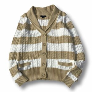 《良品◎》TOMMY HILFIGER トミーヒルフィガー★ボーダー*ショールカラーニットカーディガン*ホワイト/ベージュ*サイズL(LW1610)◆S80