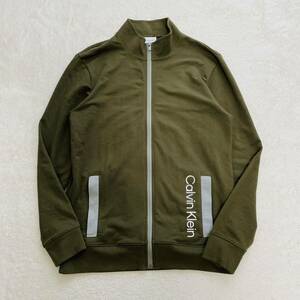 【極美品】Calvin Klein カルバンクライン ジップアップ トラックジャケット ジャージ ハイネック ロゴプリント バイカラー カーキ M相当