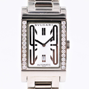 【ブルガリ】 腕時計　レッタンゴロ　ＲＴＷ４５ＣＨ　ダイヤベゼル　Ｋ１８ＷＧ　ホワイト文字盤　自動巻き　中古品
