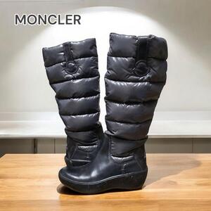 MONCLER ロングブーツ ダウン レザー×ナイロン ブラック