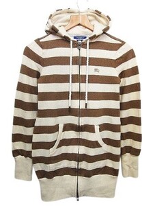 バーバリー ブラックレーベル Burberry ロング丈 ニットジャケット ジップアップパーカー ボーダー レディース Mサイズ ■L27429AWS24-0-3