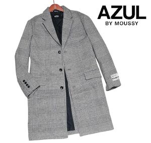 新品! アズールバイマウジー グレンチェック チェスター コート ブラック (S) ☆ AZUL BY MOUSSY メンズ 裏地有 洗濯機可 秋冬 黒