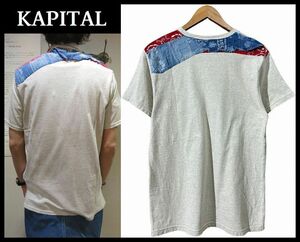 ■ 雰囲気抜群 KAPITAL キャピタル TOP 天竺 パッチワーク バンダナ リメイク 半袖 ポケット Tシャツ カットソー ナチュラル L