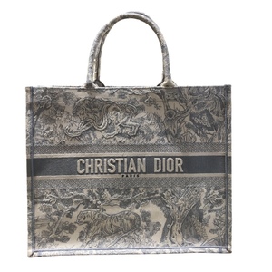 クリスチャン・ディオール Christian Dior ブックトートラージ ホワイト・グレー ジャガード トートバッグ レディース 中古