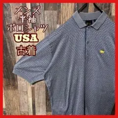グレー ゴルフ 総柄 メンズ L ボタン USA古着 90s 半袖 ポロシャツ