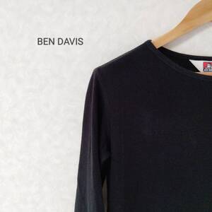 BEN DAVIS ベンデイビス ワンポイント ロゴ カットソー トップス 無地 ラウンドネック コットン100％ カジュアル ブラック サイズM SJJ9