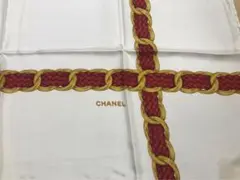 CHANEL シャネル　スカーフ　マトラッセチェーン　シルク　ホワイト　ゴールド