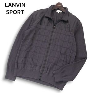 LANVIN SPORT ランバン スポーツ 秋冬 ロゴ刺繍★ ウール100% 格子柄 ニット ブルゾン ジャケット Sz.42　メンズ ゴルフ　I4T02736_9#N