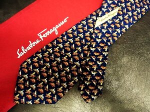 ★良品★3R05839【Ferragamo】フェラガモ「犬 いぬ 動物 柄」ネクタイ