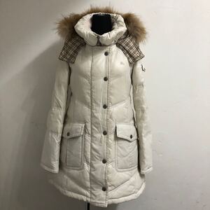 135 正規品 BURBERRY BLUE LABEL バーバリーブルーレーベル ダウンコート ファー フード38サイズ ホワイト FRF02-620-02 ノバチェック 古着