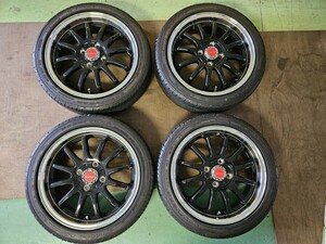 超美品（人気のS-CADA　ブラック・リムポリッシュ）5Jx15アルミホイール・（ バリ山）（GY)　165/50R15タイヤ付き　4本セット品