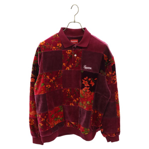 SUPREME シュプリーム 21AW Floral Patchwork Velour L/S Polo フローラル パッチワーク ロングスリーブ長袖ポロシャツ ポロ カーディナル