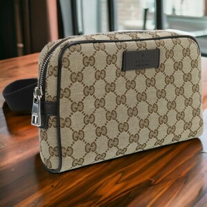 中古 グッチ ボディバッグ ユニセックス ブランド GUCCI GGキャンバス ベルトバッグ 449174 ブラウン バッグ