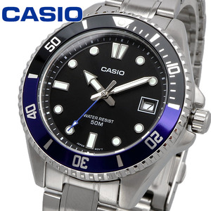 【父の日 ギフト】CASIO カシオ 腕時計 メンズ 小さめ 海外モデル クォーツ 50M メタルベルト ブラック MDV-10D-1A2V
