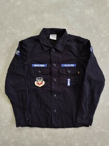 美品 ALPHA INDUSTRIES アルファ社 160サイズ Lot.TA8022-001 ジュニアサイズ ワッペンシャツ 黒 ワークシャツ