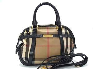 1円 ■美品■ BURBERRY バーバリー ノバチェック キャンバス×レザー 2WAY ハンドバッグ ショルダー ベージュ系×ブラック系 FK1709