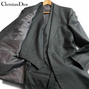 極美品/XL ●Christian Dior クリスチャンディオール セットアップ スリーピース スーツ シングル ベスト ビジネス 2B グレー メンズ