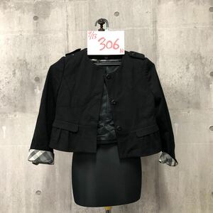 【に.ec】Burberry ジャケット キッズ 子供 C3E12-276-09 130A 黒 チェック 女の子 女児 中古 バーバリー 発表会 卒業式 お披露目会 等