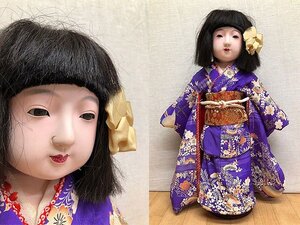 G2328M 古い市松人形 昭玉斎 お腹を押すと鳴く女の子 抱き人形 アンティーク/レトロ 身長 約53cm japanese doll GRen