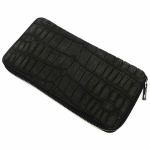 H05117 未使用品 vermilion/ヌバッククロコダイル ラウンド レザーウォレット 長財布 ブラック LONG WALLET NUBUCK ヴァーミリオン