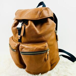 美品 大容量 COACH コーチ リュック バックパック メンズ レザー 革 ブラウン 茶色 ビジネス 出勤 通学 A4 PC 