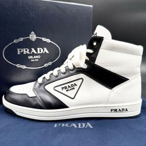 1円 【現行未使用級】 PRADA プラダ 【王者の貫禄】 メンズ トライアングルロゴ 三角ロゴ ハイカット スニーカー シューズ 靴 26.5cm相当