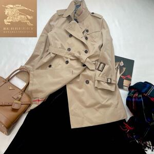 ◆大きいサイズ◆美品◆バーバリー◆BURBERRY 46/15号/XL-3L メガチェックコンビ☆ウールライナー付トレンチコート 1番人気ハニーベージュ