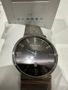 【YOI-355】SKAGEN 355XLSSB QZ 不動品 箱付き メンズ 腕時計 スカーゲン 普段使い 1円スタート 保管品