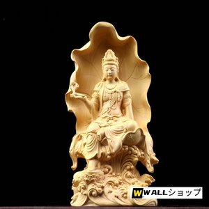 高さ18cm 木彫仏像 自在観音菩薩 仏師彫り 招財開運 仏教工芸品 精密彫刻