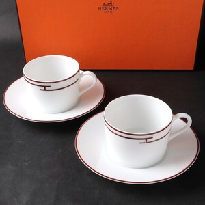 ◆◇未使用 エルメス HERMES リズム コーヒー カップ＆ソーサー レッド 2客 食器◇◆