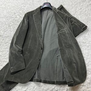 【美品/希少XXXLサイズ!!】LARDINI ラルディーニ スーツセットアップ【超希少ベロア生地!!】上下 別珍 最高級 イタリア製 グレー 3XL 4L