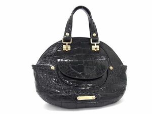 1円 ■美品■ VERSACE ヴェルサーチ クロコダイル型押しレザー ハンドバッグ レディース ブラック系 BJ3294