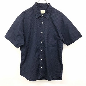 BEAUTY＆YOUTH UNITED ARROWS シャツ 細かいドット柄 レギュラーカラー 半袖 胸ポケット 日本製 綿100% XL ネイビー 紺 レディース 女性