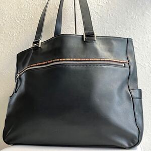 【A4収納◎!! 美品!!】Paul Smith ポールスミス マルチストライプ トートバッグ ハンド ビジネス ロゴ レザー メンズ ブラック 黒 肩掛け◎